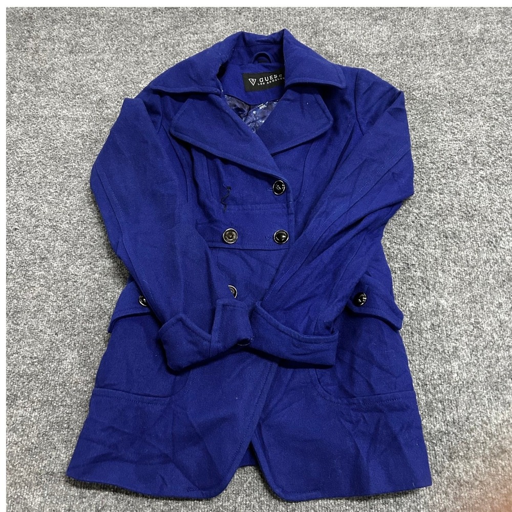 Guess Pea Coat Womens Size M Royal Blue Wool Blend Double Breasted Trench Jacket